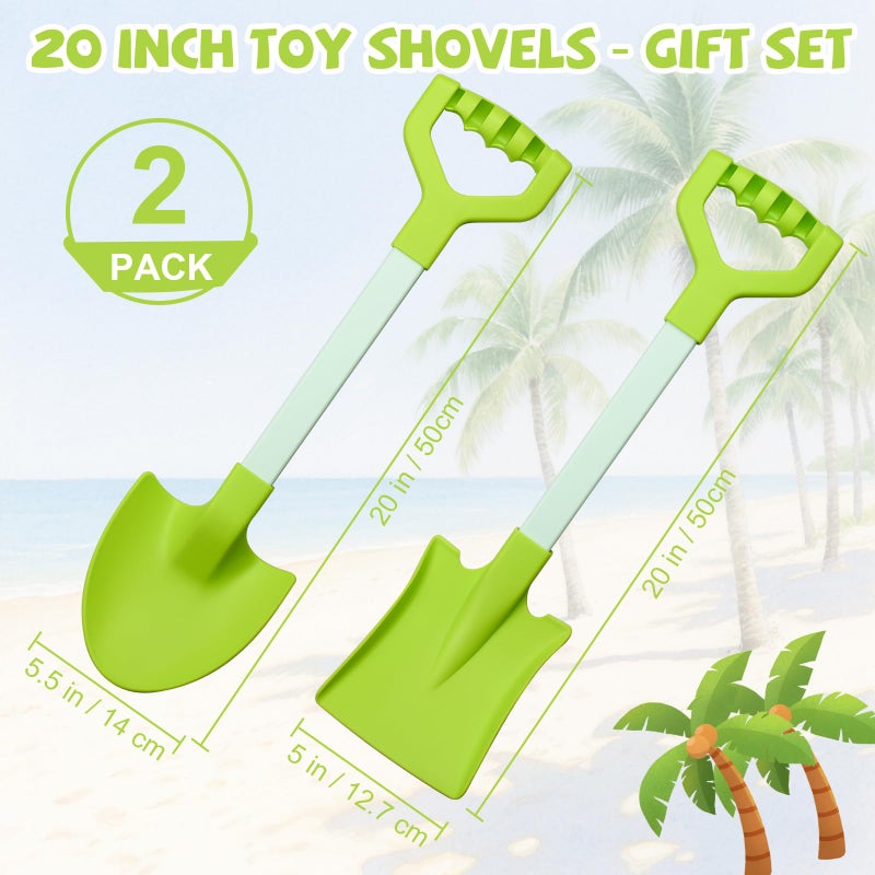Qingler 20  Long Sand Beach Shovels For Kids Heavy Duty Plastic Summer Sand Scoops Spades Toy Sandbox Garden Snow Digging Play Gift Set Party Bundle 2 Pack Green - Image 2