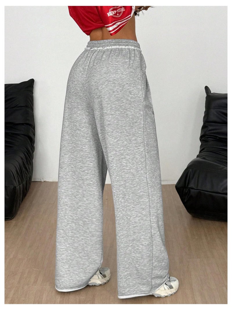 Verdusa Women's Wide Leg Baggy Pants Lightweight Sweatpants Drawstring Waist Long Trousers Grey Small - Image 3
