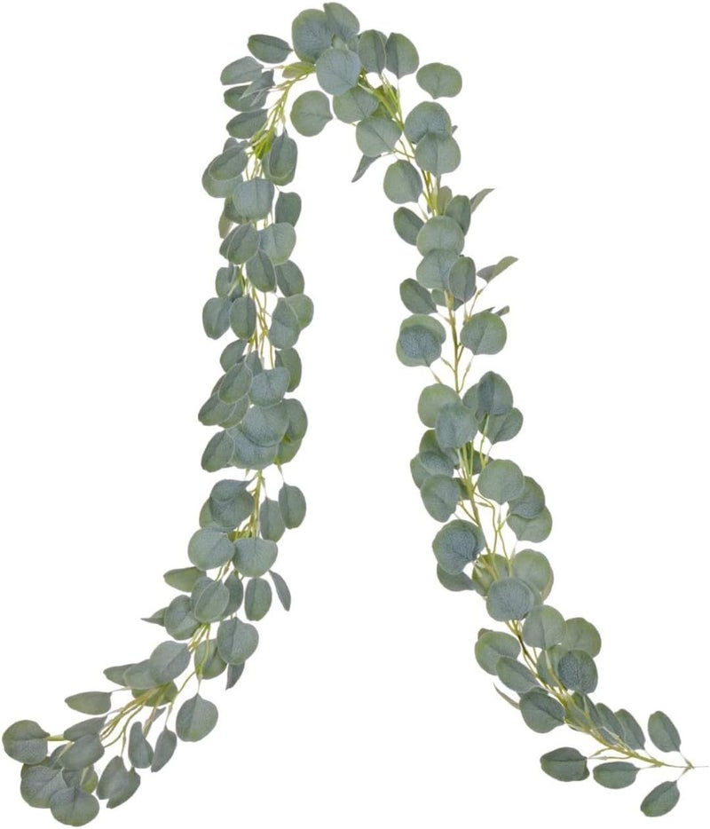 VRB Dec TM Artificial Greenery Ferns Plants Vines Fake Ivy Hanging Flowers Vine Pine Needle Wall Hanging for Home Decor Door Wall Balcony Decoration Party Festival Craft (Euclyptus Fabric Garland, 1) - Image 1