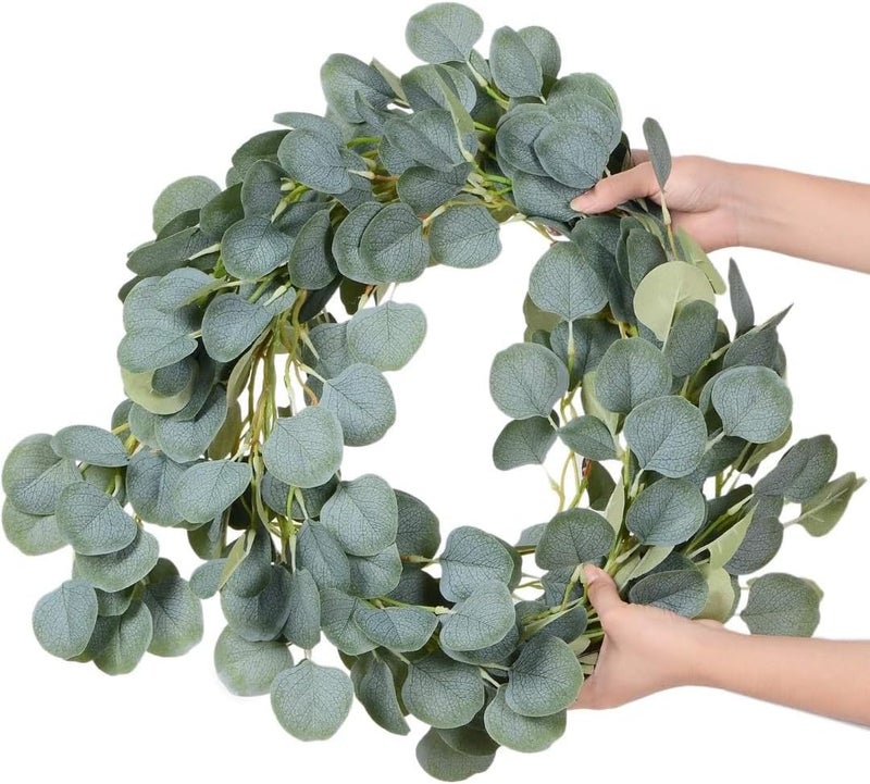 VRB Dec TM Artificial Greenery Ferns Plants Vines Fake Ivy Hanging Flowers Vine Pine Needle Wall Hanging for Home Decor Door Wall Balcony Decoration Party Festival Craft (Euclyptus Fabric Garland, 1) - Image 3