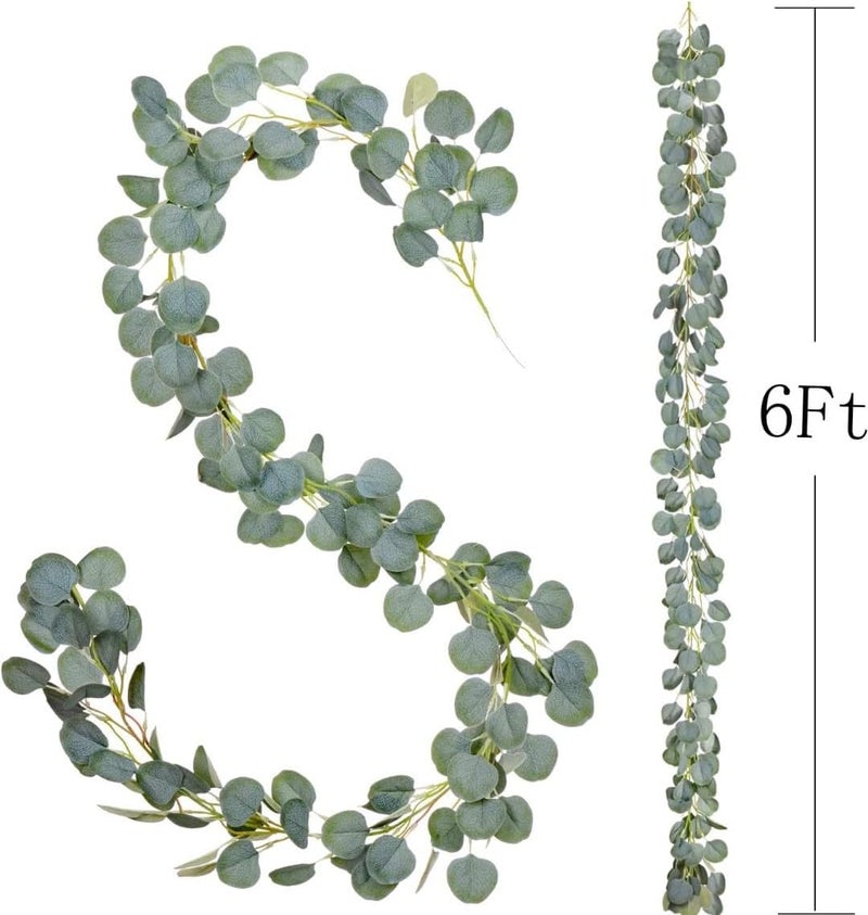VRB Dec TM Artificial Greenery Ferns Plants Vines Fake Ivy Hanging Flowers Vine Pine Needle Wall Hanging for Home Decor Door Wall Balcony Decoration Party Festival Craft (Euclyptus Fabric Garland, 1) - Image 2