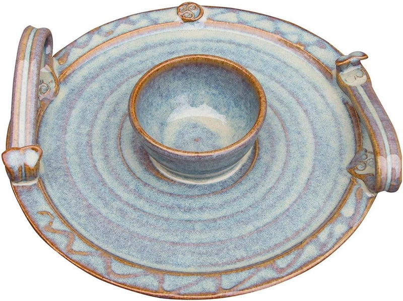 Castle Arch Pottery Ireland Castle Arch Pottery Handmade Party Platter with Dip Bowl 9 Diameter Serving Plate with Celtic Spiral Logo Original Irish Design HandGlazed for Durability and Quality of Finish Green - Image 1