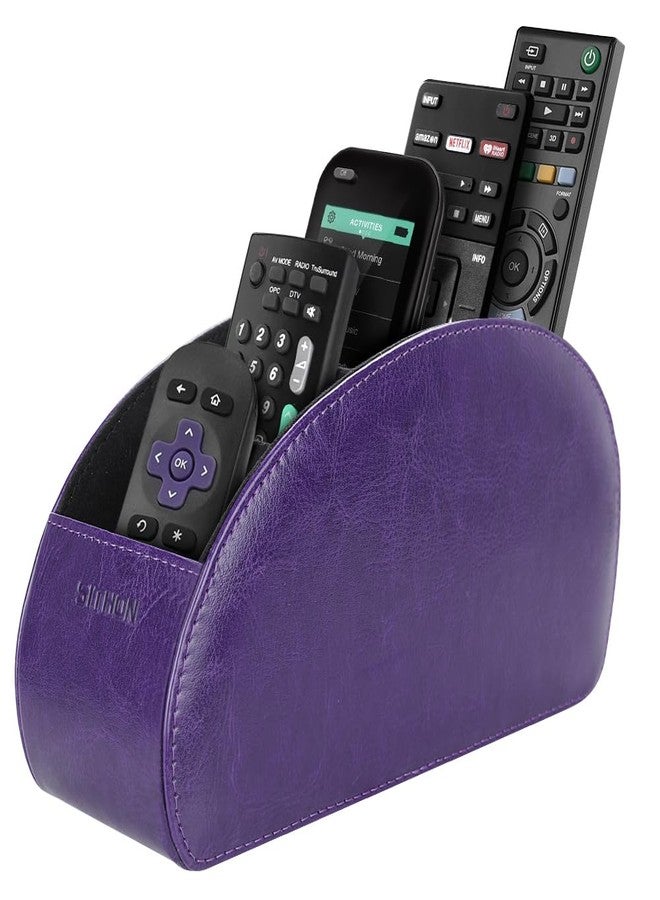 SITHON Remote Control Holder with 5 Compartments - PU Leather Remote Caddy Desktop Organizer Store TV, DVD, Blu-Ray, Media Player, Heater Controllers, Purple - Image 1