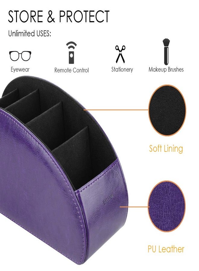SITHON Remote Control Holder with 5 Compartments - PU Leather Remote Caddy Desktop Organizer Store TV, DVD, Blu-Ray, Media Player, Heater Controllers, Purple - Image 2
