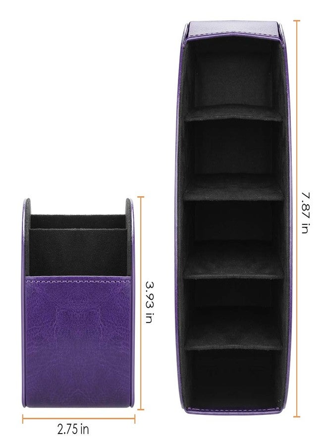 SITHON Remote Control Holder with 5 Compartments - PU Leather Remote Caddy Desktop Organizer Store TV, DVD, Blu-Ray, Media Player, Heater Controllers, Purple - Image 3