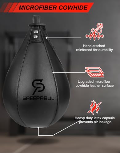 SAEEPABUL Boxing Speed Bag for Adults Professional Synthetic Leather Punching Bag with Latex Bladder Adjustable Training Equipment for Home Gym Fitness Black - Image 3