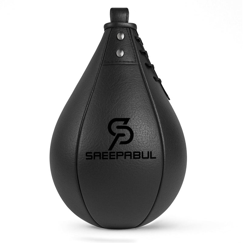 SAEEPABUL Boxing Speed Bag for Adults Professional Synthetic Leather Punching Bag with Latex Bladder Adjustable Training Equipment for Home Gym Fitness Black - Image 2