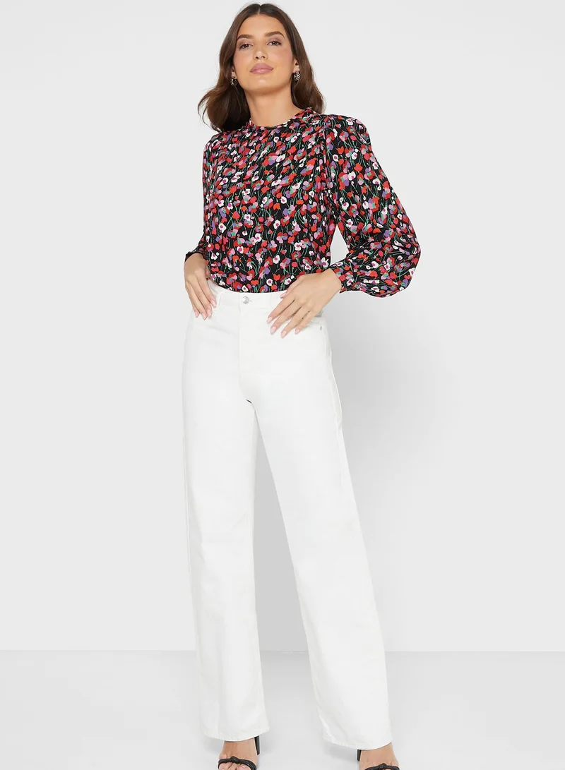 WAREHOUSE Floral Print Balloon Sleeve Top