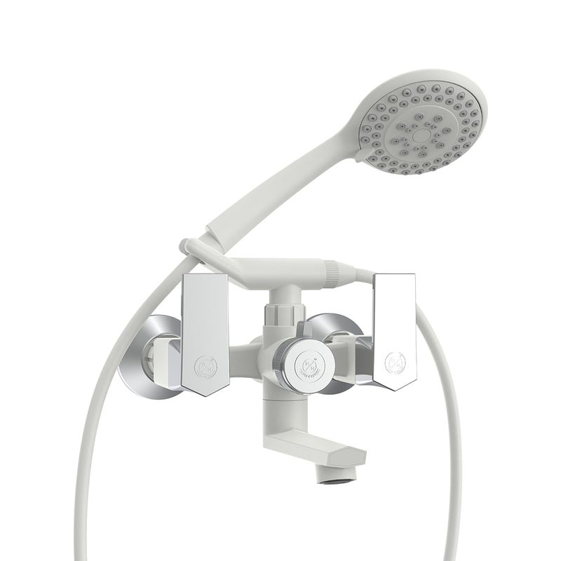 R. N. RN PTMT Superior Plastic Wall Mixer Telephonic with Crutch Wall Mixer 3in1 Wall Mount Installation White Chrome Dual_RNG2004D12 Hand Shower Hose Pipe are not Included - Image 1