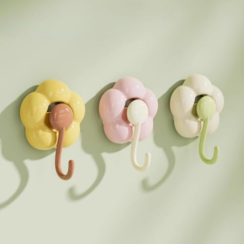 House of Quirk No-Trace Vacuum Suction Cup Hooks | 3 Pack Heavy Duty Floral Wall Hooks for Bathroom, Kitchen & Door Back | Removable Reusable Storage Hangers (Multicolor) - Image 1