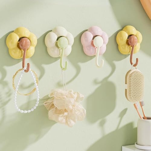 House of Quirk No-Trace Vacuum Suction Cup Hooks | 3 Pack Heavy Duty Floral Wall Hooks for Bathroom, Kitchen & Door Back | Removable Reusable Storage Hangers (Multicolor) - Image 2
