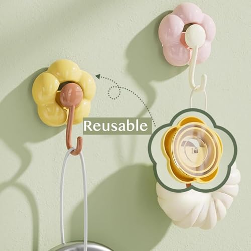House of Quirk No-Trace Vacuum Suction Cup Hooks | 3 Pack Heavy Duty Floral Wall Hooks for Bathroom, Kitchen & Door Back | Removable Reusable Storage Hangers (Multicolor) - Image 5