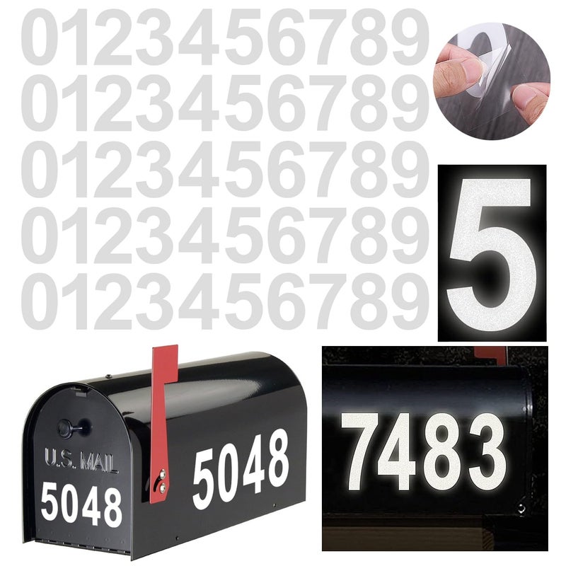 Reflective Mailbox Numbers Sticker Decal Die Cut Classic Style Vinyl Waterproof Number Self Adhesive 5 Sets 2 x 5 set for Signs Door Cars Trucks Home Business Address Number