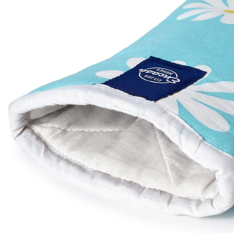 Encasa XO Encasa XO Extra Long 18x35 cm Microwave Oven Gloves Mitts 2 pcs for Kitchen Cooking Daisy Blue Heat Resistant Thick Safe Protection of Hands from Hot Utensils Gas Flame Grill Barbecue - Image 3