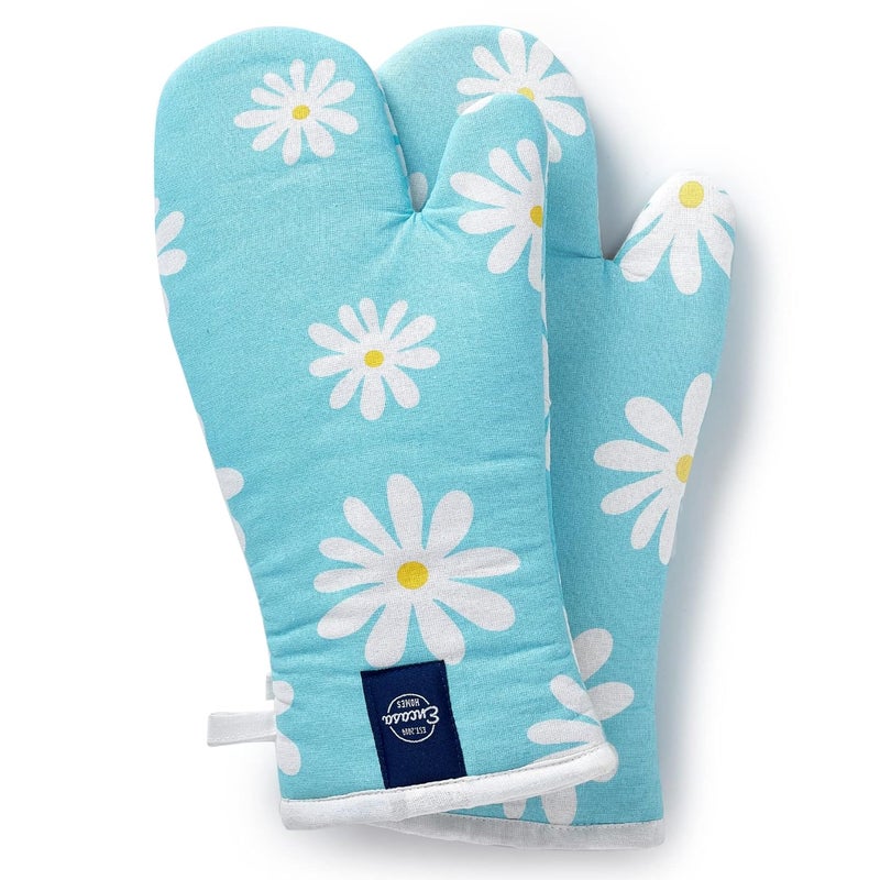 Encasa XO Encasa XO Extra Long 18x35 cm Microwave Oven Gloves Mitts 2 pcs for Kitchen Cooking Daisy Blue Heat Resistant Thick Safe Protection of Hands from Hot Utensils Gas Flame Grill Barbecue - Image 4