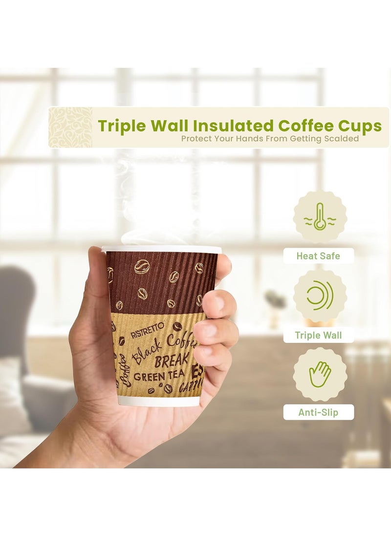 Hi Care (100 Pcs) Brown Disposable Ripple Insulated Coffee Cups Coffee Cup 8 oz Hot And Cold Coffee Paper Cups Tea Cups, Coffee cups For Office Hotel, Home And Party Cups - Image 3