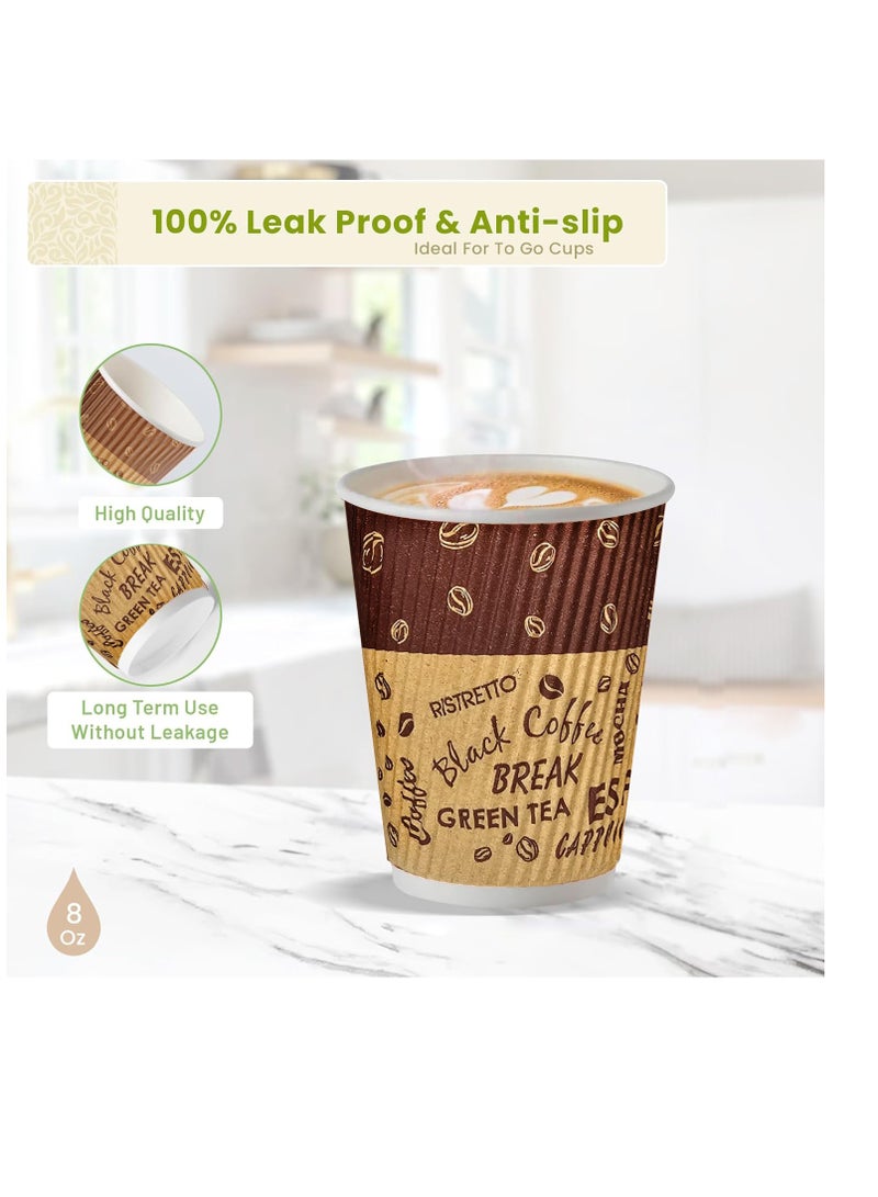 Hi Care (100 Pcs) Brown Disposable Ripple Insulated Coffee Cups Coffee Cup 8 oz Hot And Cold Coffee Paper Cups Tea Cups, Coffee cups For Office Hotel, Home And Party Cups - Image 2