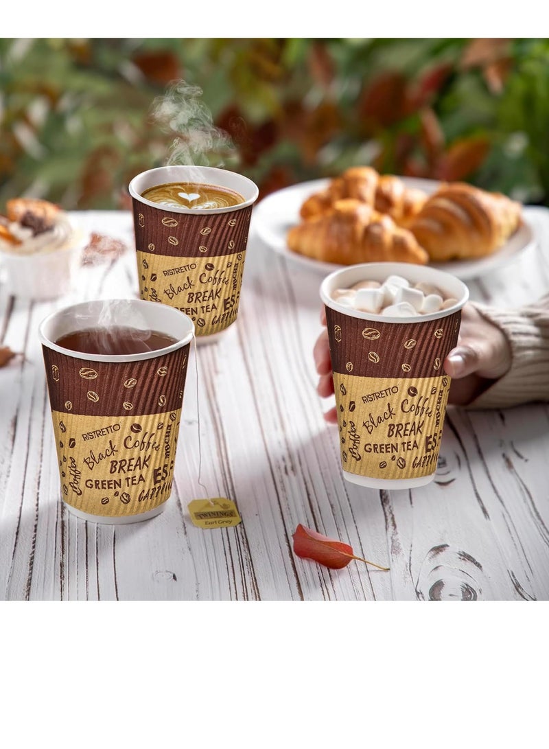 Hi Care (100 Pcs) Brown Disposable Ripple Insulated Coffee Cups Coffee Cup 8 oz Hot And Cold Coffee Paper Cups Tea Cups, Coffee cups For Office Hotel, Home And Party Cups - Image 4