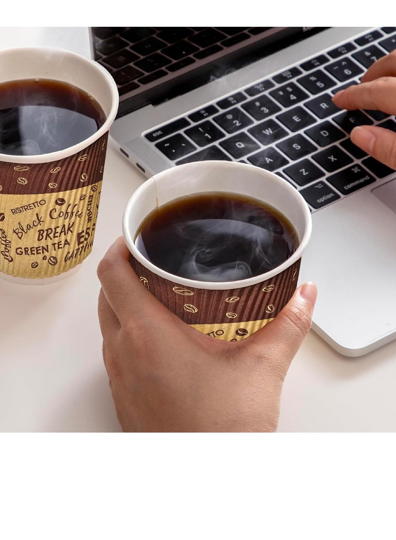Hi Care (100 Pcs) Brown Disposable Ripple Insulated Coffee Cups Coffee Cup 8 oz Hot And Cold Coffee Paper Cups Tea Cups, Coffee cups For Office Hotel, Home And Party Cups - Image 5