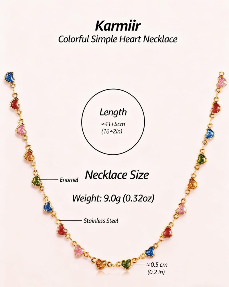 Karmiir Small Heart Necklace for Women - 18K Gold/Silver/Colorful Plated Heart Choker Necklace - Cute Tiny Simple Minimalist Necklace Women's Dainty Layered Jewelry (Colorful-Gold) - Image 4