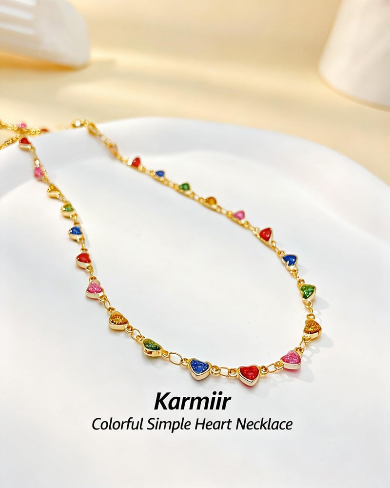 Karmiir Small Heart Necklace for Women - 18K Gold/Silver/Colorful Plated Heart Choker Necklace - Cute Tiny Simple Minimalist Necklace Women's Dainty Layered Jewelry (Colorful-Gold) - Image 2