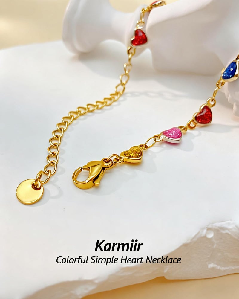 Karmiir Small Heart Necklace for Women - 18K Gold/Silver/Colorful Plated Heart Choker Necklace - Cute Tiny Simple Minimalist Necklace Women's Dainty Layered Jewelry (Colorful-Gold) - Image 3
