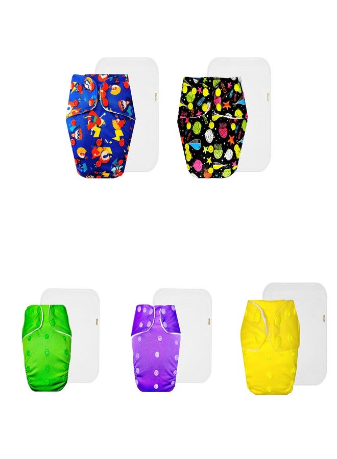 Dumbledo Premium Cloth Diaper with Cotton Insert (Pack of 5) | Hypoallergenic | Breathable | Quick Dry | Everyday Diapering Essential | 3 Months - 3 Years | Unisex Baby - Image 1