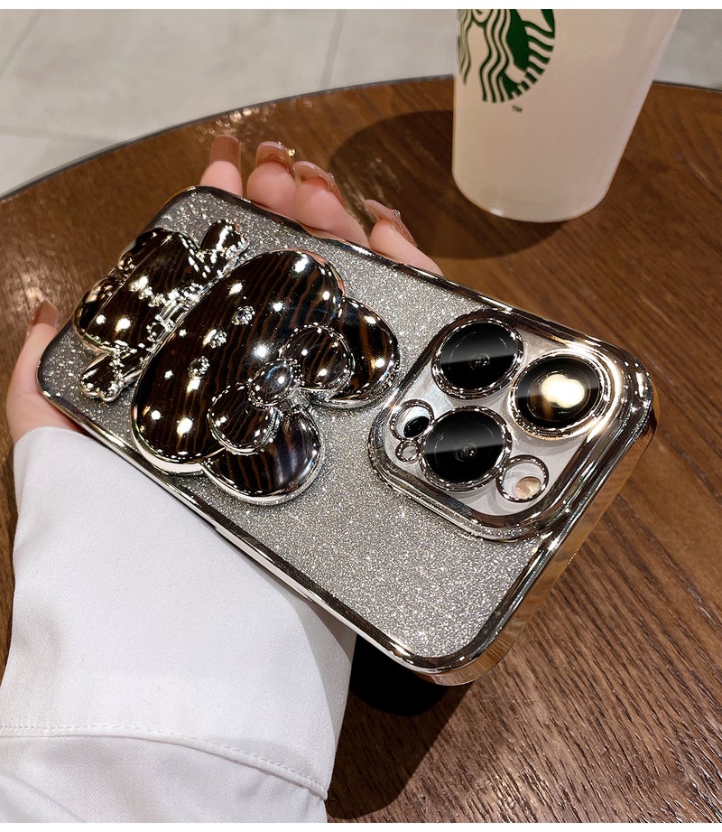 Suitable for Apple 17Promax Electroplated Rabbit Stand Mobile Phone Case Makeup Mirror Iphone16 Glitter Gradient Protective Cover - Image 5