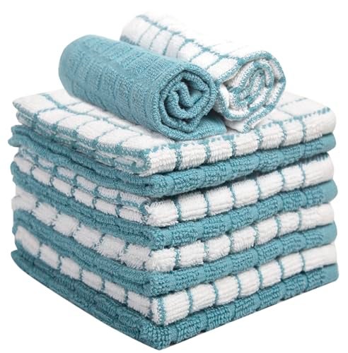 Bumble Towels Bumble Dish Towels & Dish Cloths (8 Pack) | 100% Cotton Kitchen Towels | 12" x 12" | 405 GSM | Soft, Highly Absorbent & Durable Rags for Washing Dishes | Aqua - Image 4