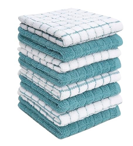 Bumble Towels Bumble Dish Towels & Dish Cloths (8 Pack) | 100% Cotton Kitchen Towels | 12" x 12" | 405 GSM | Soft, Highly Absorbent & Durable Rags for Washing Dishes | Aqua - Image 1