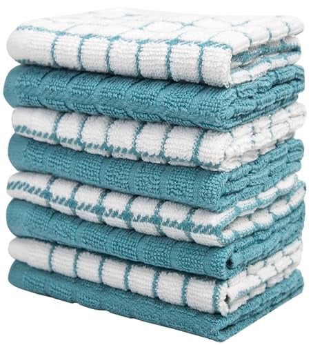 Bumble Towels Bumble Dish Towels & Dish Cloths (8 Pack) | 100% Cotton Kitchen Towels | 12" x 12" | 405 GSM | Soft, Highly Absorbent & Durable Rags for Washing Dishes | Aqua - Image 5