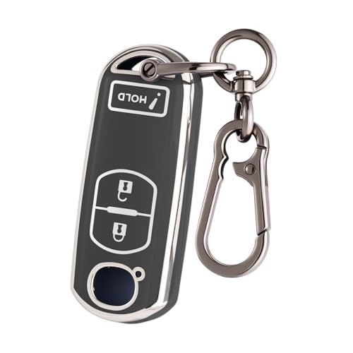 CHATYYD Key fob Cover for Mazda with KeychainSoft TPU Car Key Cover Case for Mazda 3 CX3 CX5 20132017 AccessoriesSilverEdged Black - Image 1