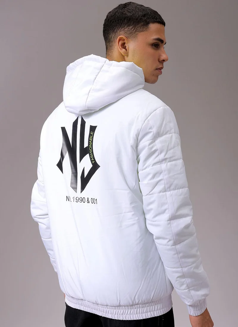 The Indian Garage Co Men Slim Fit Graphic Reversible Puffer Jackets