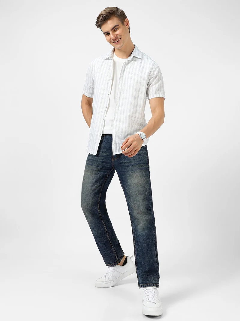 Urbano Fashion  Urbano Fashion Men's Dark Blue Regular Fit Washed Jeans Stretchable for Men | Best Price UAE