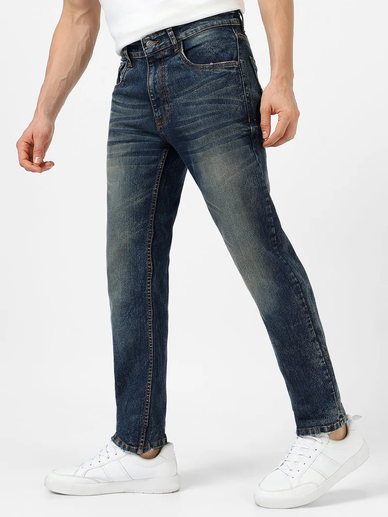 Urbano Fashion  Urbano Fashion Men's Dark Blue Regular Fit Washed Jeans Stretchable for Men | Best Price UAE