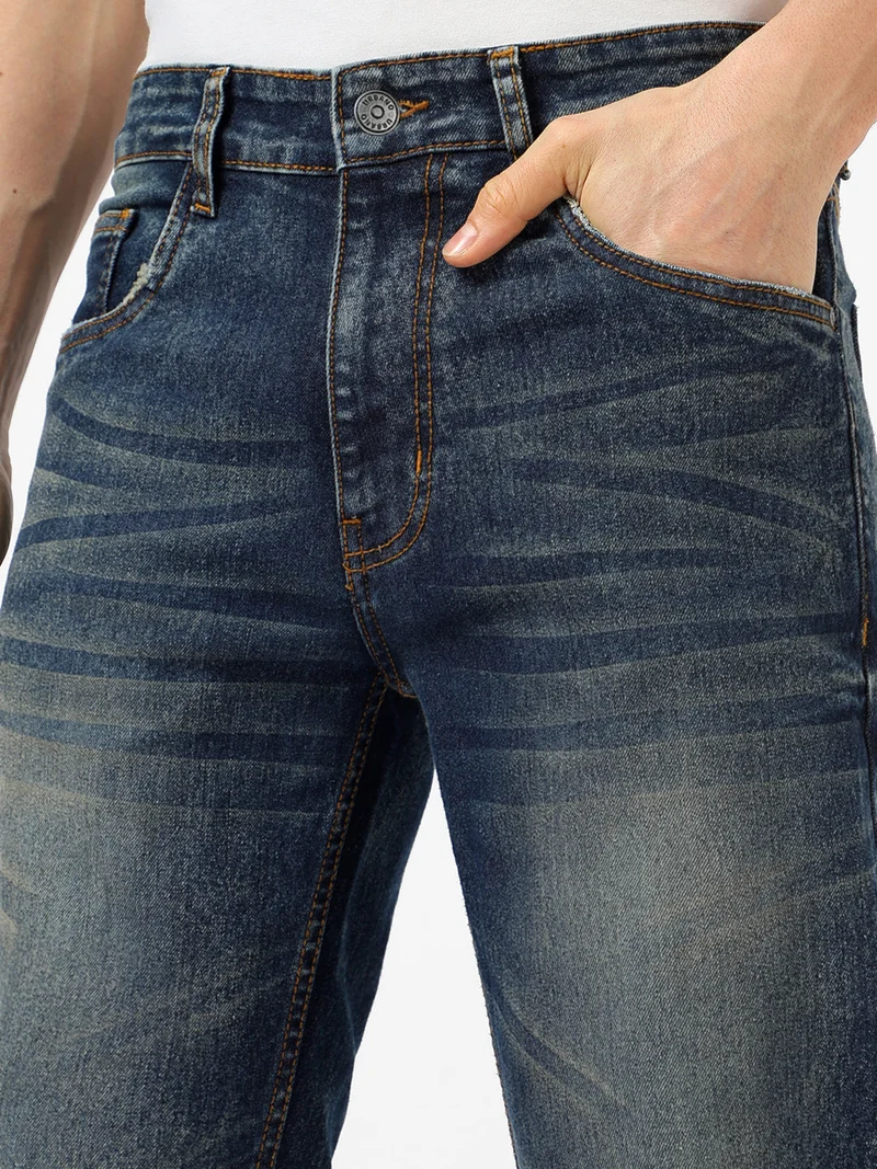 Urbano Fashion  Urbano Fashion Men's Dark Blue Regular Fit Washed Jeans Stretchable for Men | Best Price UAE