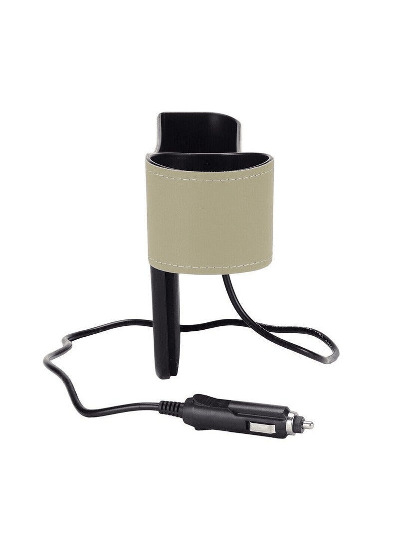 Car Cup Holder Expander with PU Leather Cover Multifunction Car Seat Pocket Phone Mount Organizer With Cigarette Case Slot Beige and Black 1 PC - Image 2