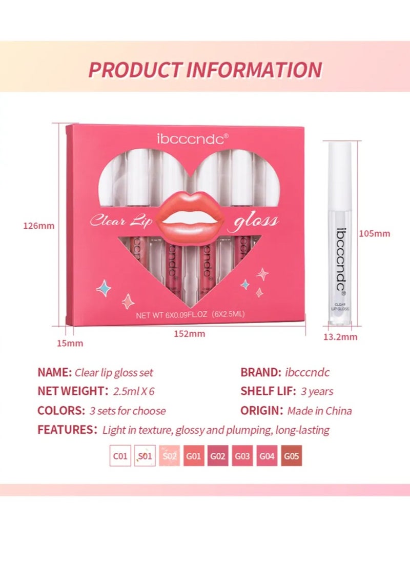 ibcccndc - 6PCS Lip Gloss Set Hydrating Liquid Lipstick Kit High Shine Clear Lip Plumping Glass Finish Lip Oil Gloss High Pigment Moisturizing Long Lasting Repairing Lightening Lip Line Balm 01 - Image 1