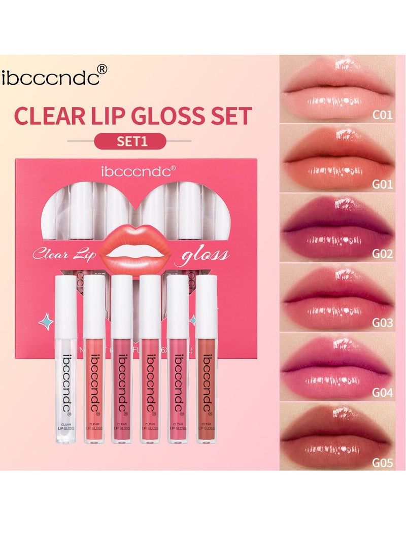 ibcccndc - 6PCS Lip Gloss Set Hydrating Liquid Lipstick Kit High Shine Clear Lip Plumping Glass Finish Lip Oil Gloss High Pigment Moisturizing Long Lasting Repairing Lightening Lip Line Balm 01 - Image 1