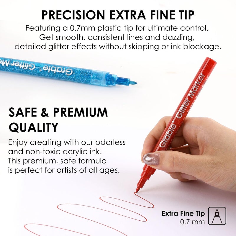 Grabie Glitter Metallic Markers, Extra-Fine Tip Glitter Acrylic Paint Markers, Quick-Drying Water-based Ink Glitter Pens for Adults, DIY Crafts Making (Extra Fine Tip 24 Colors, Pack of 24) - Image 3