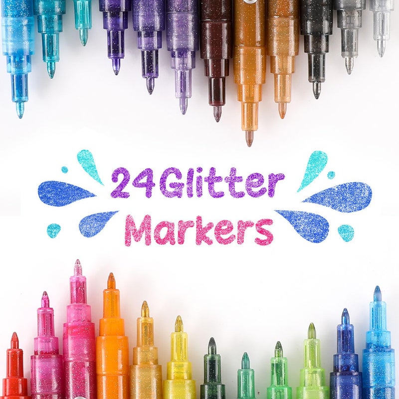 Grabie Glitter Metallic Markers, Extra-Fine Tip Glitter Acrylic Paint Markers, Quick-Drying Water-based Ink Glitter Pens for Adults, DIY Crafts Making (Extra Fine Tip 24 Colors, Pack of 24) - Image 5