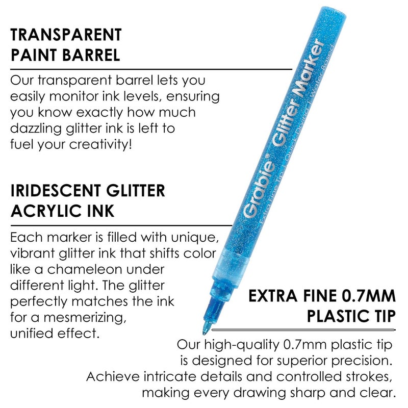 Grabie Glitter Metallic Markers, Extra-Fine Tip Glitter Acrylic Paint Markers, Quick-Drying Water-based Ink Glitter Pens for Adults, DIY Crafts Making (Extra Fine Tip 24 Colors, Pack of 24) - Image 2