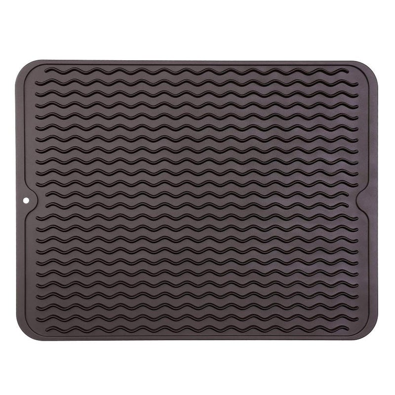 MicoYang Silicone Dish Drying Mat for Multiple UsageEasy cleanEcofriendlyHeatresistant Silicone Mat for Kitchen Counter or SinkRefrigerator or drawer liner Coffee L 16 inches x 12 inches