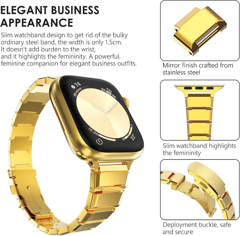 CHANCHY Stainless Steel Band for Apple Watch Ultra Band 49mm 45mm 44mm 42mm 38mm 40mm 41mm, Metal Strap with Folding Clasp for Apple Watch Series 8 7 6 5 4 3 2 1 for Men (Black, 49mm 45mm 44mm 42mm) - Image 3