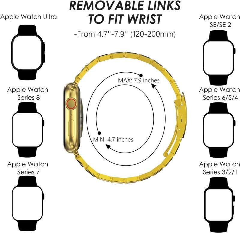 CHANCHY Stainless Steel Band for Apple Watch Ultra Band 49mm 45mm 44mm 42mm 38mm 40mm 41mm, Metal Strap with Folding Clasp for Apple Watch Series 8 7 6 5 4 3 2 1 for Men (Black, 49mm 45mm 44mm 42mm) - Image 4