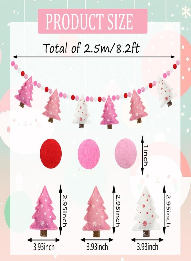 Doumeny 3D Pink Christmas Tree Felt Garland Banner Xmas Tree Pompom Ball Banner Merry Christmas Holiday Decorative Hanging Bunting Felt Winter Party Sign Flag Be Merry Garland Bunting for Home Decor - Image 2