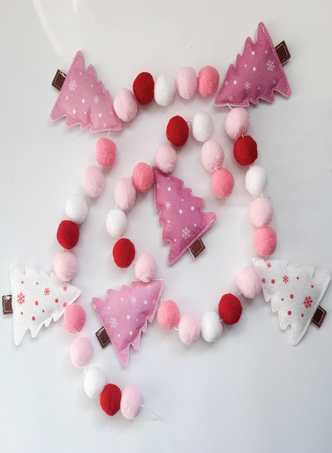 Doumeny 3D Pink Christmas Tree Felt Garland Banner Xmas Tree Pompom Ball Banner Merry Christmas Holiday Decorative Hanging Bunting Felt Winter Party Sign Flag Be Merry Garland Bunting for Home Decor - Image 1
