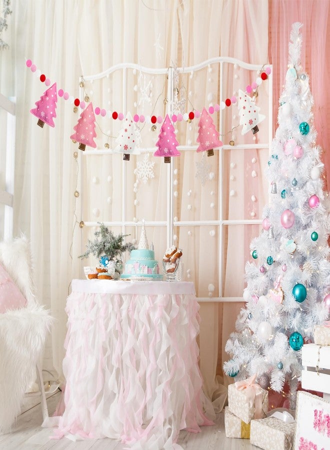 Doumeny 3D Pink Christmas Tree Felt Garland Banner Xmas Tree Pompom Ball Banner Merry Christmas Holiday Decorative Hanging Bunting Felt Winter Party Sign Flag Be Merry Garland Bunting for Home Decor - Image 4