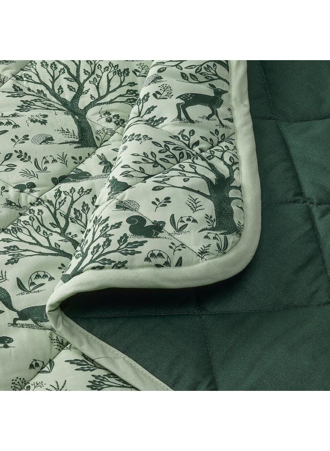 زبون بطانية مبطنة بنمط حيوانات الغابة/أخضر، 96×96 سم - Image 3