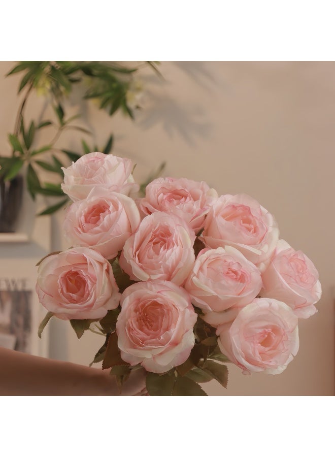 11 قطع من ورد وردي صناعي من الحرير - ورد وردي وهمي واقعي مع سيقان لزينة الحفلات والمنزل ومراكز الطاولات - Image 2